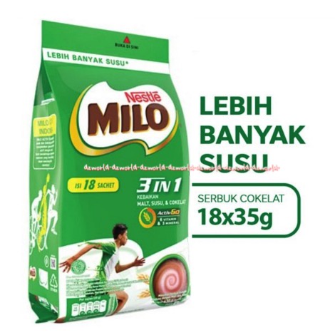 Milo Susu 3 In 1 Activ Go Polybag 35g 18sachet Susu Coklat Milo Bungkus Saset Millo Cokelat Chocolate Milk