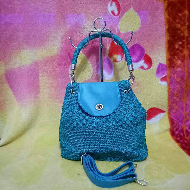 Tas Rajut Winna Biru Tosca