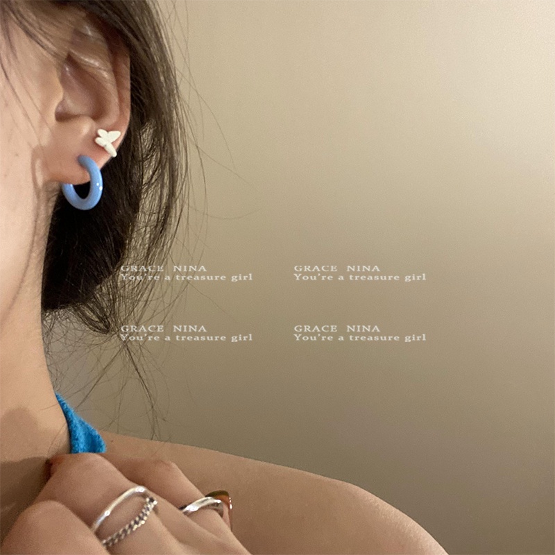 Set Anting Hoop Desain Butterfly Warna-Warni Untuk Wanita