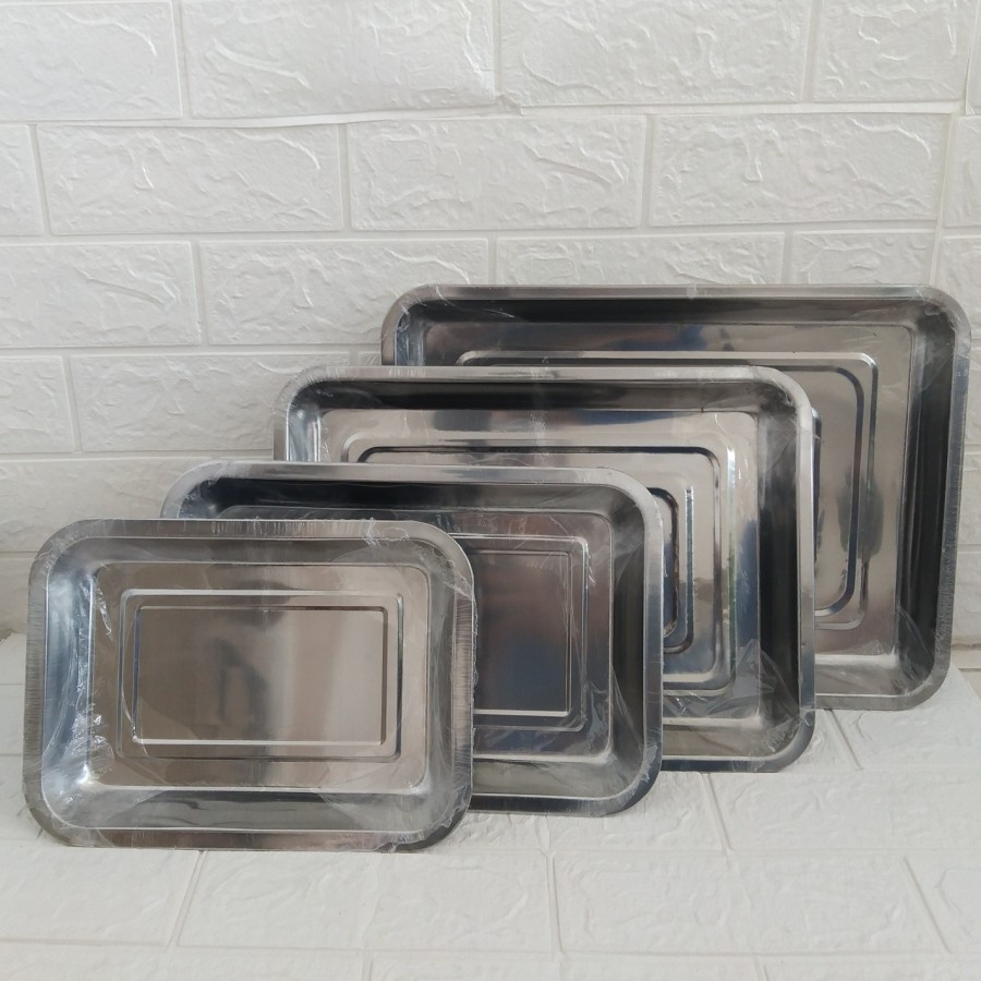 Nampan Stainless Persegi Bake Tray Loyang Serbaguna Piring Dalam Segi