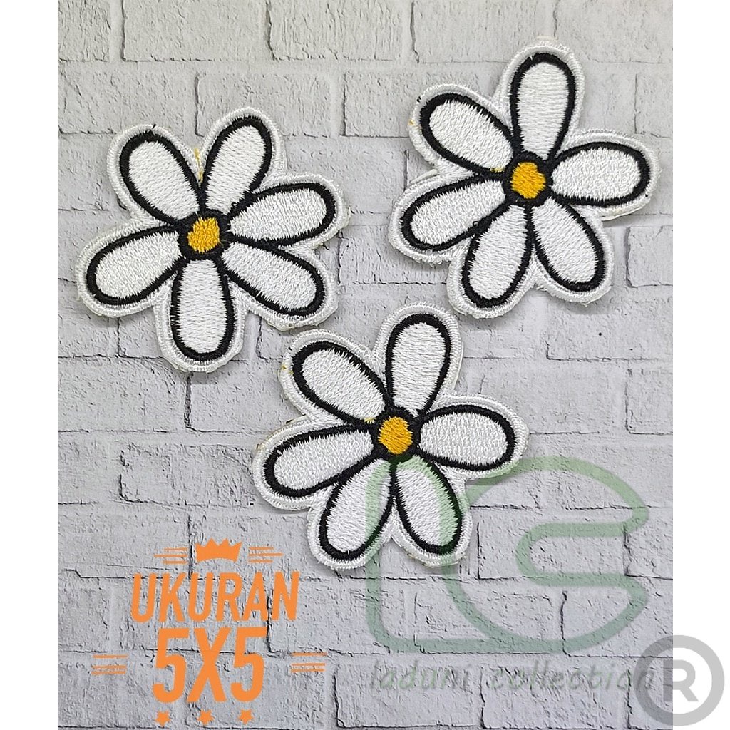 PATCH BORDIR BUNGA PUTIH / PATCH BORDIR TEMPEL BUNGA PUTIH Bordir Nama Custom Nama Dada