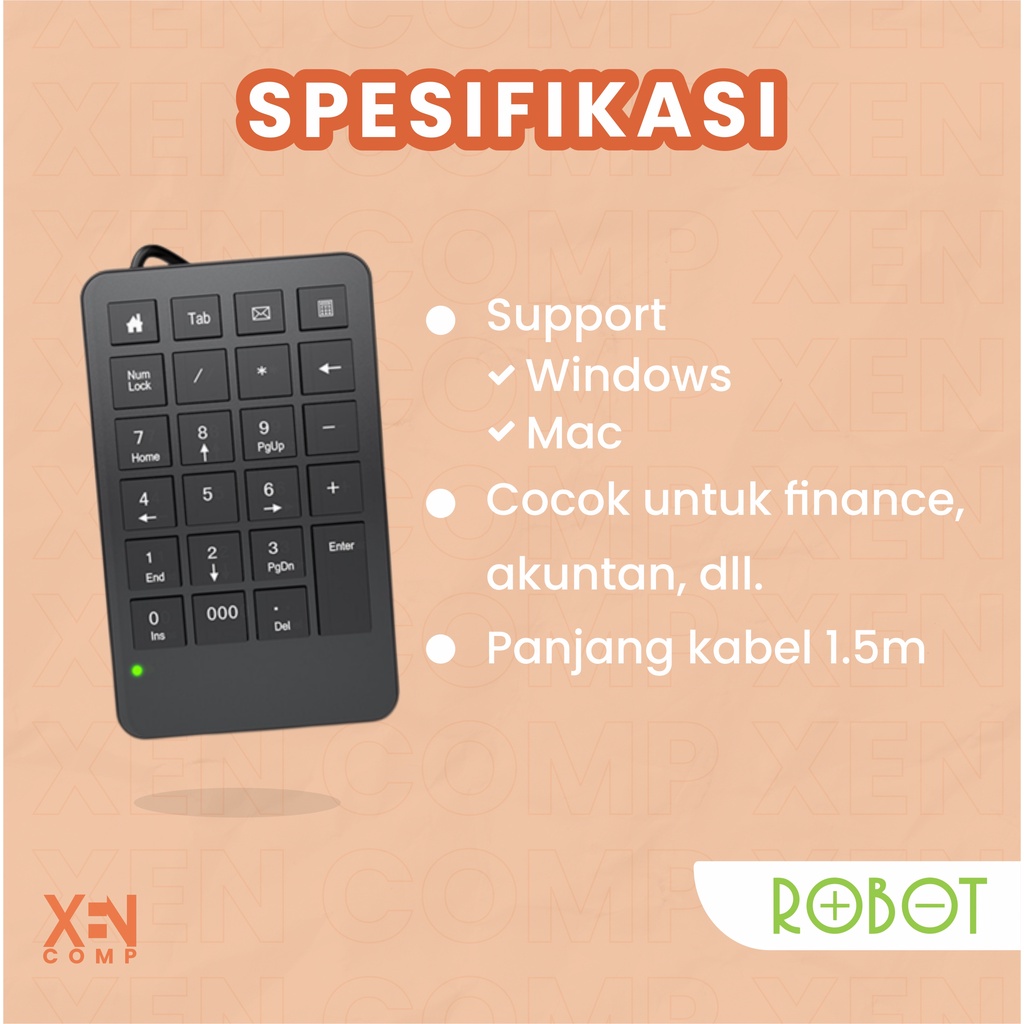 Keyboard Mini Numerik Numpad USB Eksternal Robot RK01 untuk Laptop PC dan Komputer