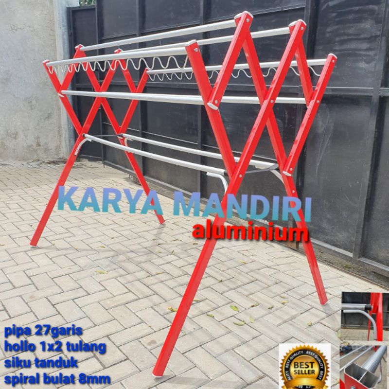 TURBO - Jemuran Baju Super Jumbo / Pakaian / Lipat / Aluminium Warna /180 CM / 1,8 Meter / Merah