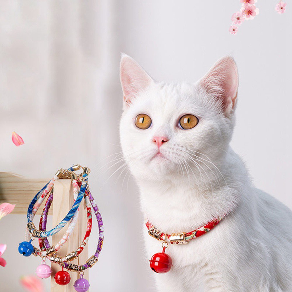 QUINTON Adjustable Cat Supplies With Bell Kitten Accessories Cat Collars Photo Decoration Necklace Travel Japanese-style Outdoor Pet Products/Multicolor