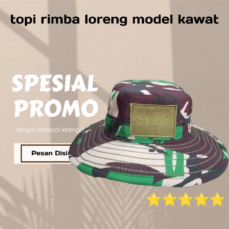 Topi rimba loreng TNI model kawat/Topi rimba Velcro/Topi rimba lapangan