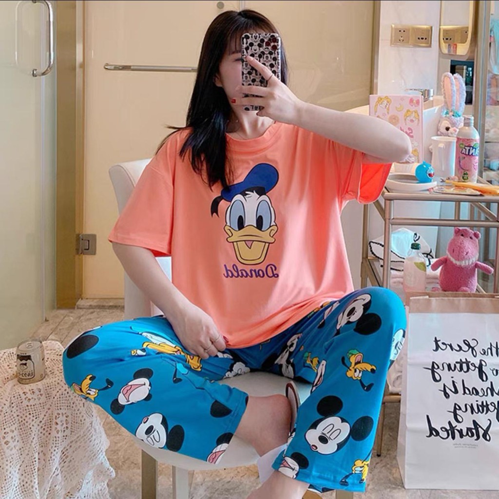 Baju Tidur Piyama Set/Piyama Wanita Import/Baju Piyama Motif Kartun/Woman Sleep Wear-P3-Peach Donal