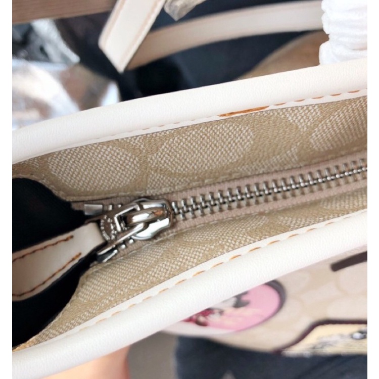 Coach City Zip Tote In Signature Canvas With Minnie Mouse Patches (F29358) - Light Khaki