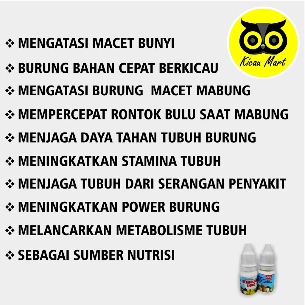 VITAMIN BURUNG METABOLISME LIQUID ATASI MACET BUNYI SERAK MABUNG TIDAK TUNTAS KURANG BIRAHI MTLOBTB