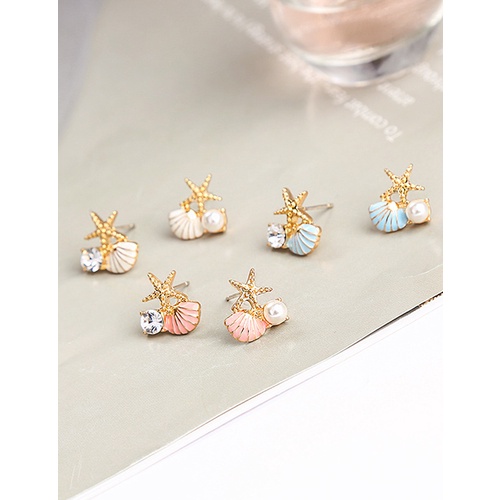 LRC Anting Tusuk Fashion Sky Pearl Starfish Shell Diamond Alloy P2782X