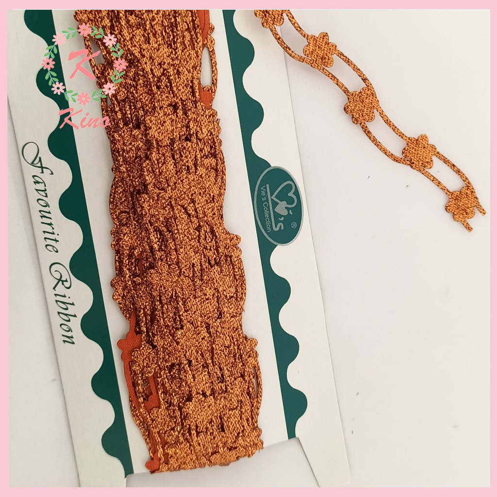[PER ROLL] Renda Bunga Renteng Orange Kecil lebar 2cm - vintage rustic hiasan souvenir hantaran hias
