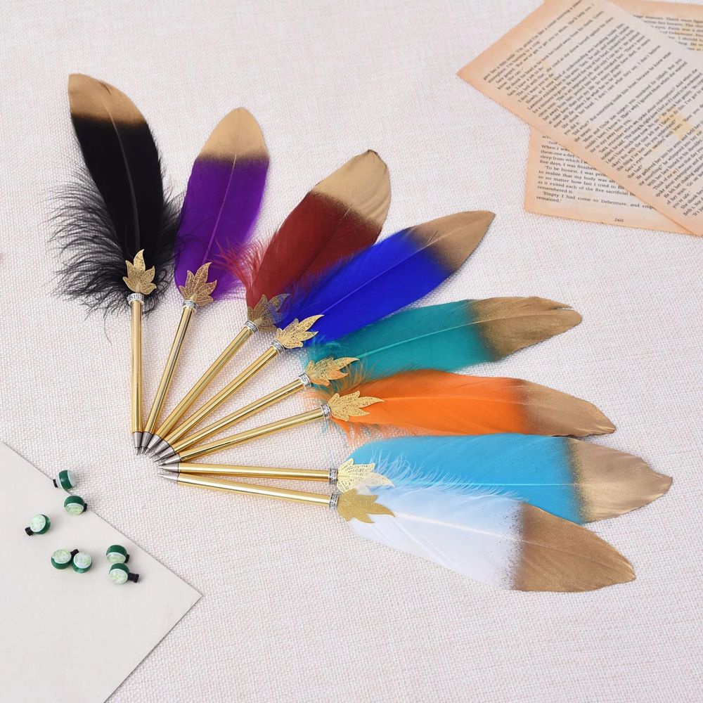 ELEGANT Fashion Writing Pen Creative Feather Decor Ballpoint Pen Gift Writing Supplies Office Supplies Student Stationery Feather Ballpoint Business 0.5mm