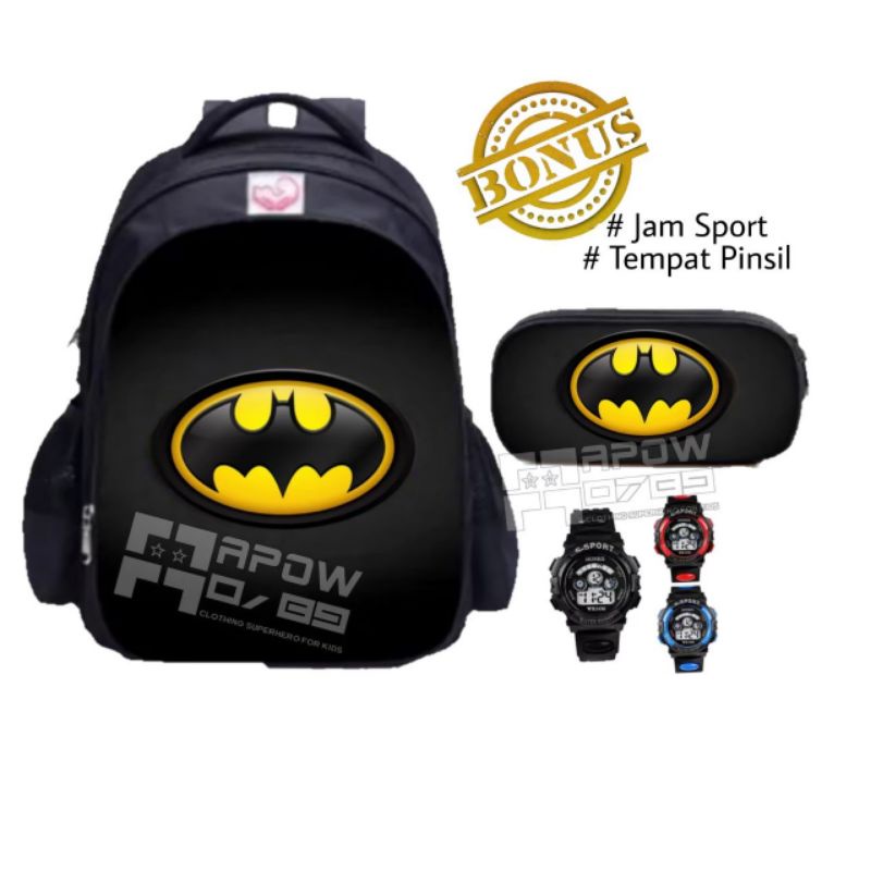 Paket Banyak Bonusnya 4in1 Tas Ransel Batman/Tas Ransel Anak Laki-laki Sekolah TK SD / Real Pict