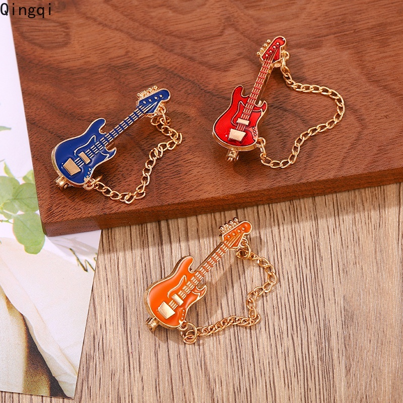 Bros Pin Enamel Bentuk Gitar Dengan Rantai Untuk Anak