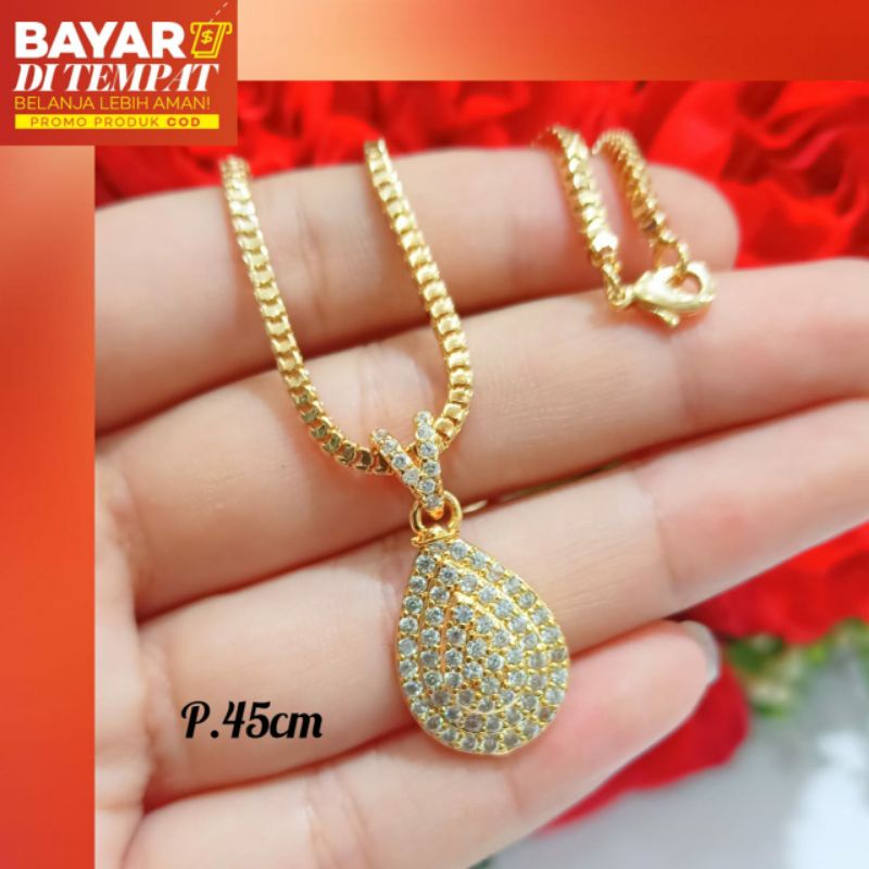 Set kalung Dewasa+Liontin labu full permata zircon menawan emas Korea anti karat modis