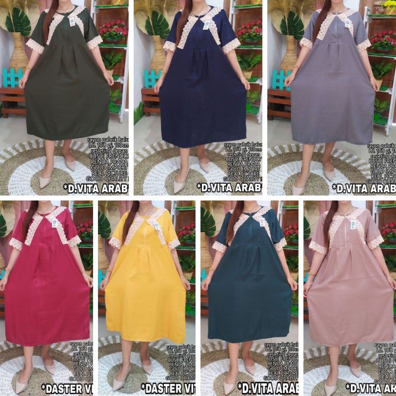 DASTER ARAB RENDA VITA LENGAN PENDEK MOTIF POLOS RAYON BUSUI RESLETING DEPAN MURAH TERBARU KEKINIAN