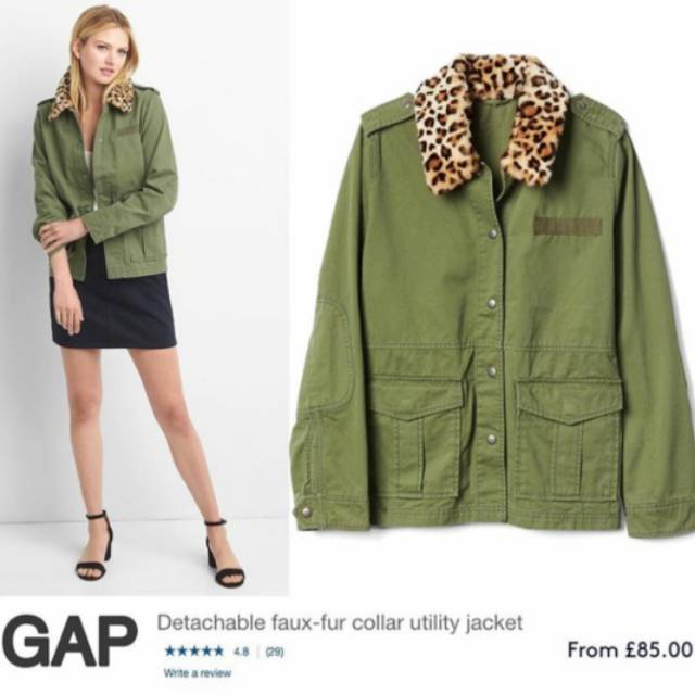 Jaket GAP Faux Fur Collar Utility Green