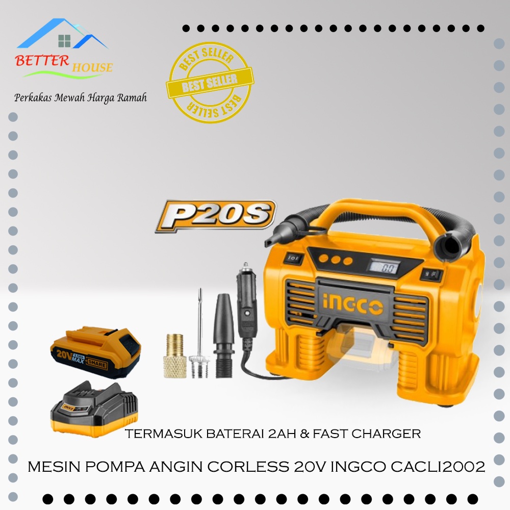 Kompressor Pompa Angin Cordless Baterai 20V INGCO CACLI2002 BATERAI 2A YOG