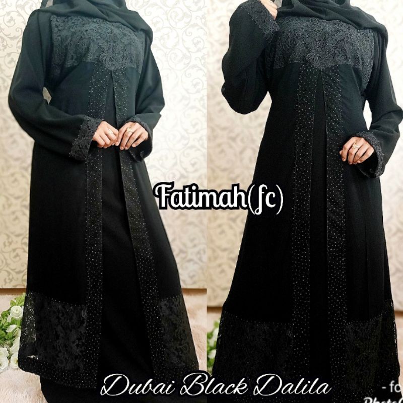 Dubai Black Dalila - Abaya Brokat Glitter Mewah