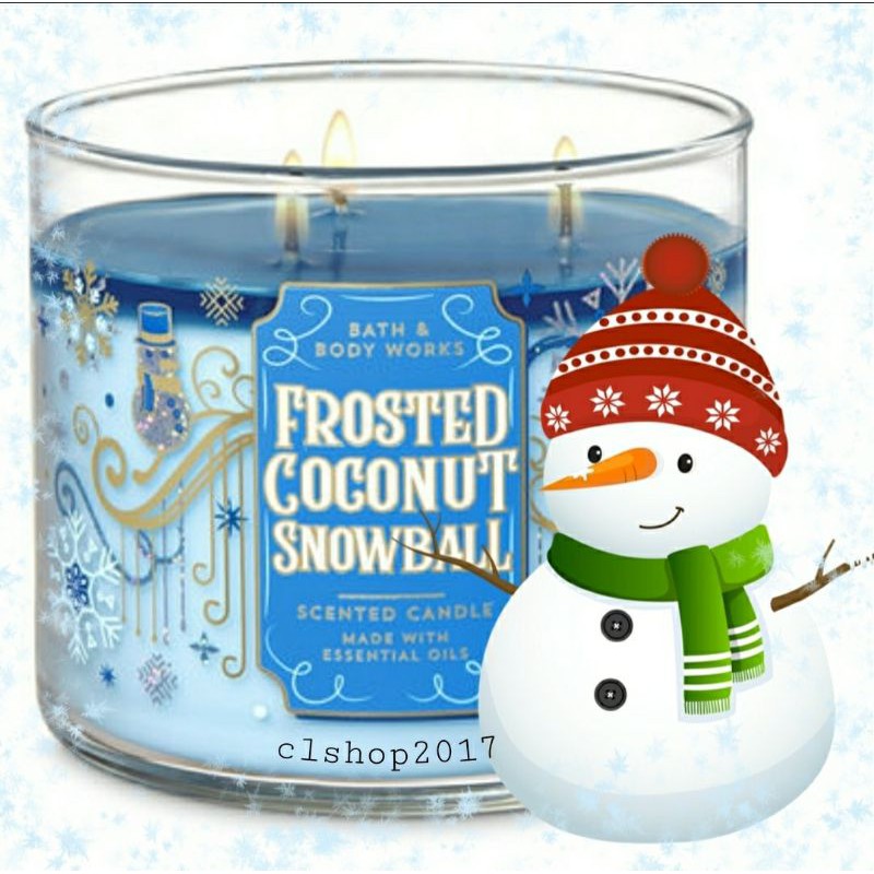 BATH &amp; BODY WORKS BBW FROSTED COCONUT SNOWBALL 3-WICK SCENTED CANDLE 411 G