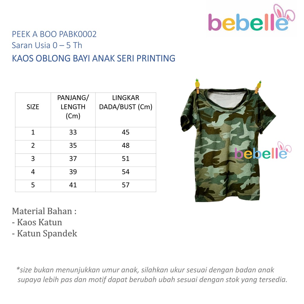 BEBELLE PABK0002 KAOS OBLONG BAYI ANAK SERI PRINTING UNISEX