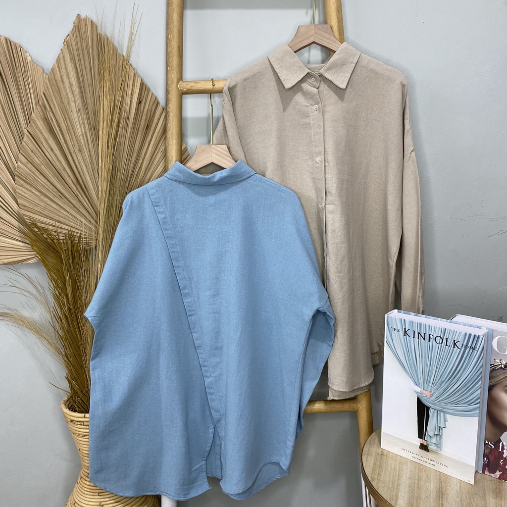 KEMEJA BLOUSE OVERSIZE MEGAN LINEN DAILY OFFICE SHIRT PREMIUM B579