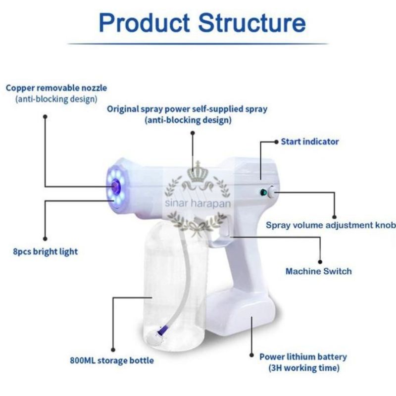 nano spray gun wairless portable Atomizer 800ML with UV rays