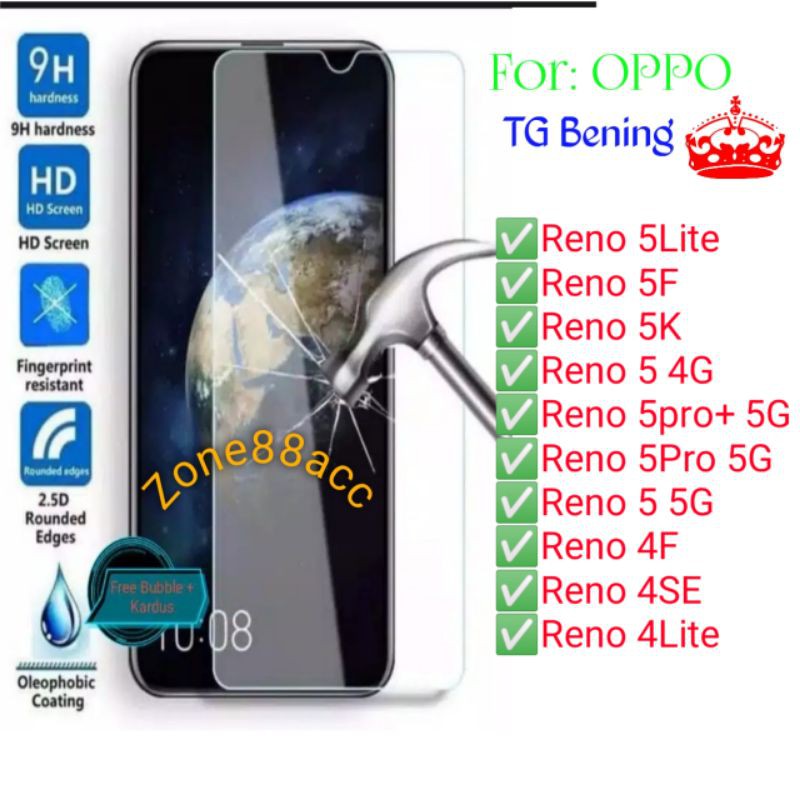 Oppo Reno 5 5F 5K 5Pro plus 5lite 4F 4SE 4lite  Antigores Bening Tempered Glass Screen protector TG