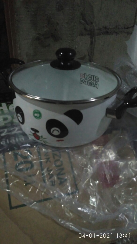 Panci Enamel 22cm Tutup Kaca Hello Panda Maspion