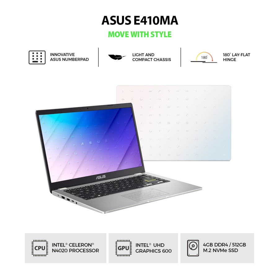 LAPTOP ASUS E410KAO - INTEL DUALCORE N4500 4GB 512GB 14