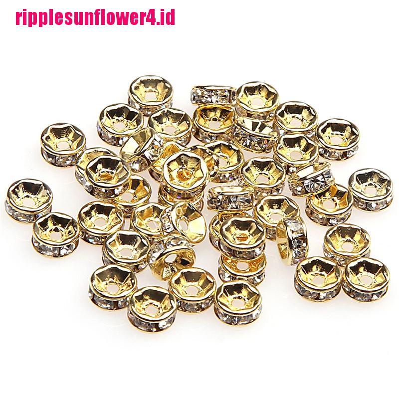 100pcs Kristal Berlian Imitasi Warna Silver / Gold Ukuran 6mm 8mm