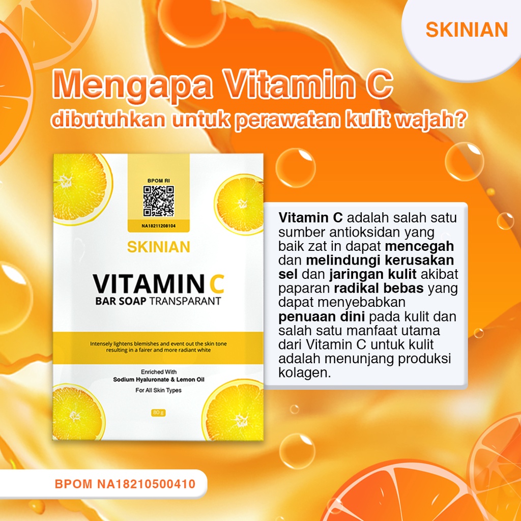 Sabun Skinian Vitamin C Bar Soap Pencerah Kulit Muka Sabun Pengencang Wajah Penghilang Bekas Luka Di Wajah Penghilang Kerutan Wajah Kerutan Bawah Mata Sabun Untuk Kulit Belang Penghilang Flek Hitam Di Wajah Ampuh BPOM Sabun Batang Pitamin C Sabun Kolagen