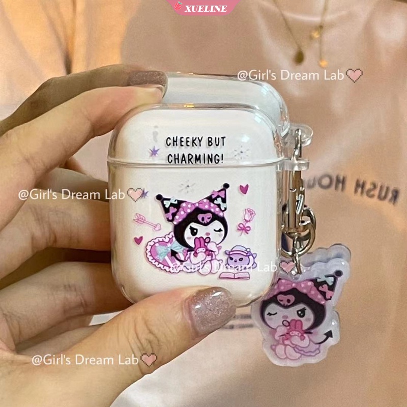 Cover Pelindung Bahan Silikon Motif Kartun Love Kuromi Untuk AirPods 1 2 Pro