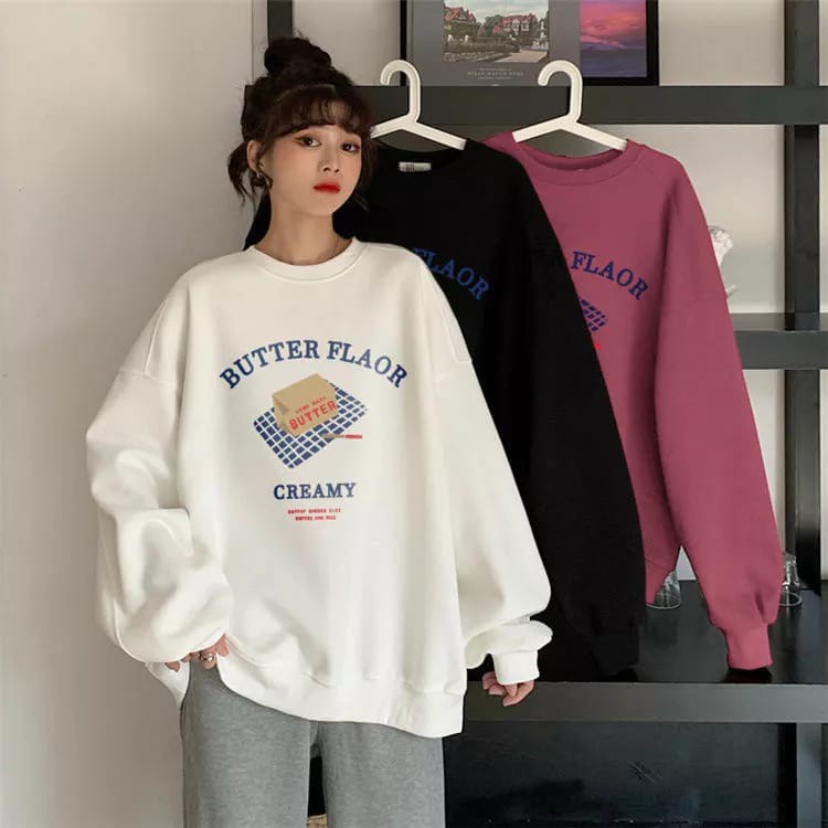 Tq88indonesia Baju Sweater Wanita Terbaru /  BUTTER FLOUR FLEECE SWEATER / Switer Cewek