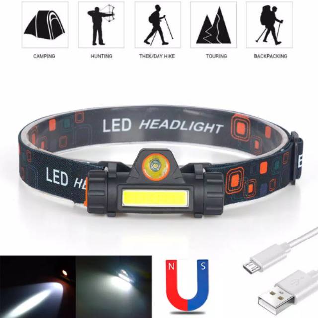 Senter kepala headlamp waterproof bisa di charger ulang headlamp water resistant