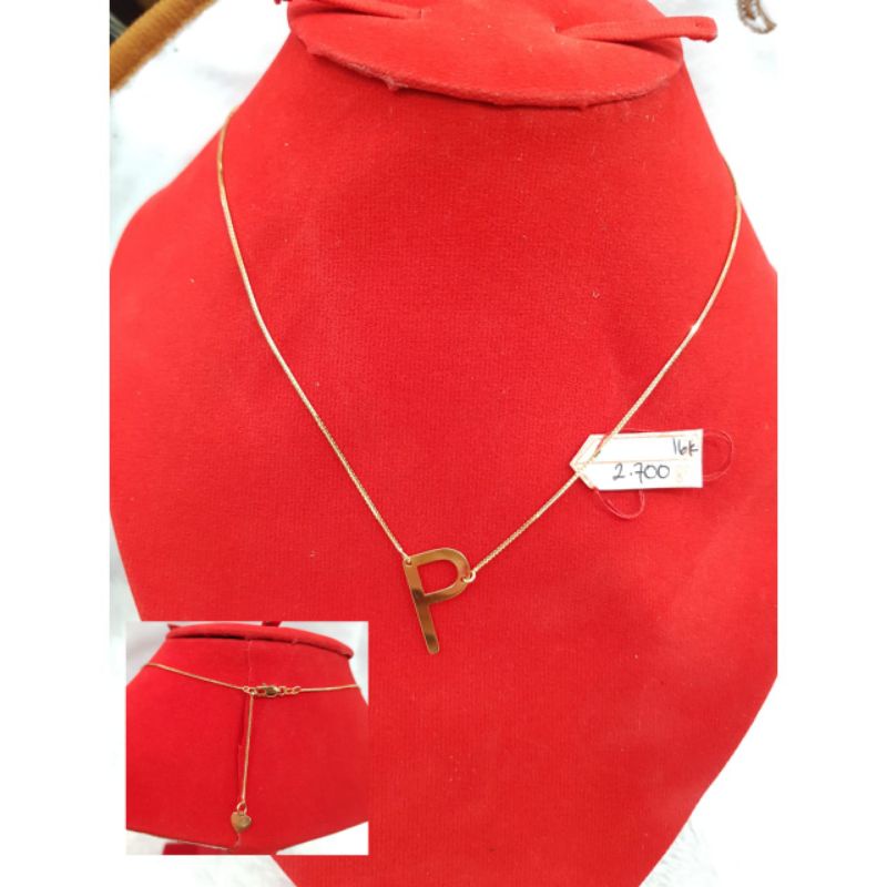 KL487JM86JM kalung model italy liontin huruf P inisial nama abjad emas kuning asli berat 2.700 pj 42
