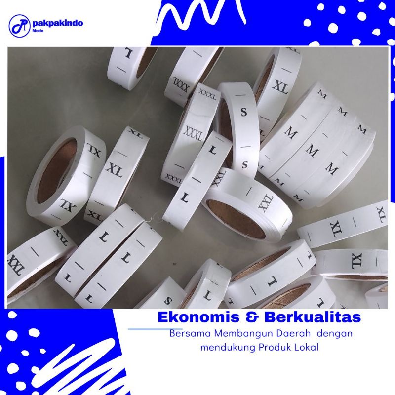 

LABEL UKURAN SIZE BAJU SABLON PER ROL 25 LUSIN TERMURAH /HANG TAG/KONVEKSI JAHIT