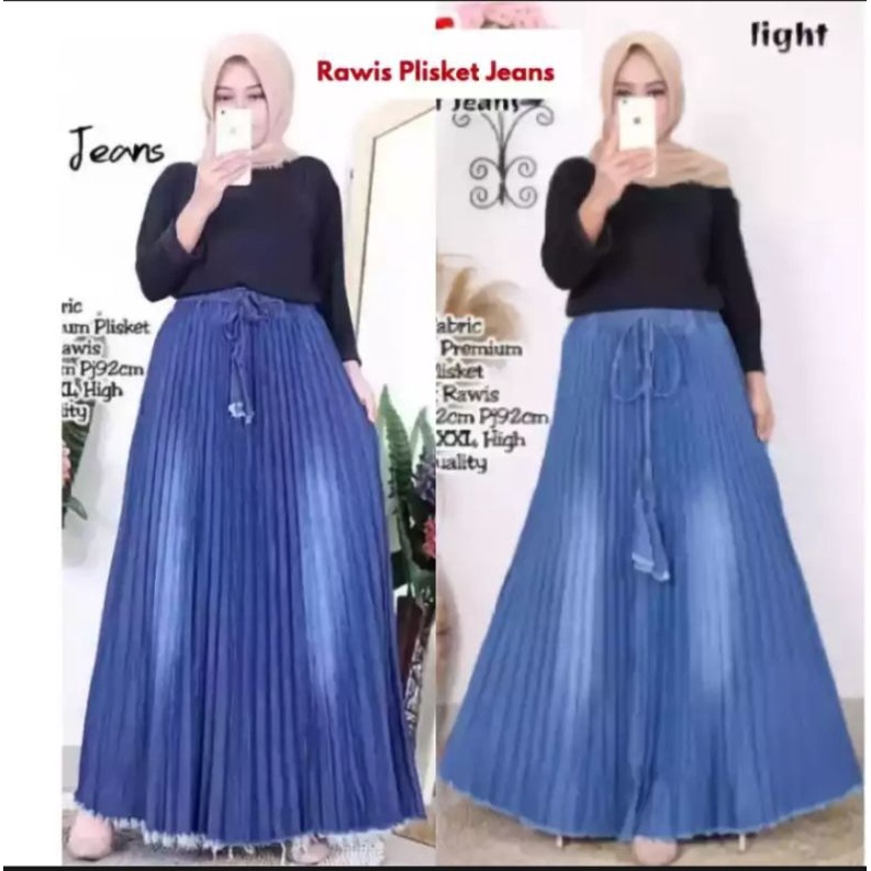 ROK JEANS PANJANG/ROK PANJANG WANITA PLISKET MIX RAWIS/ROK PANJANG WANITA