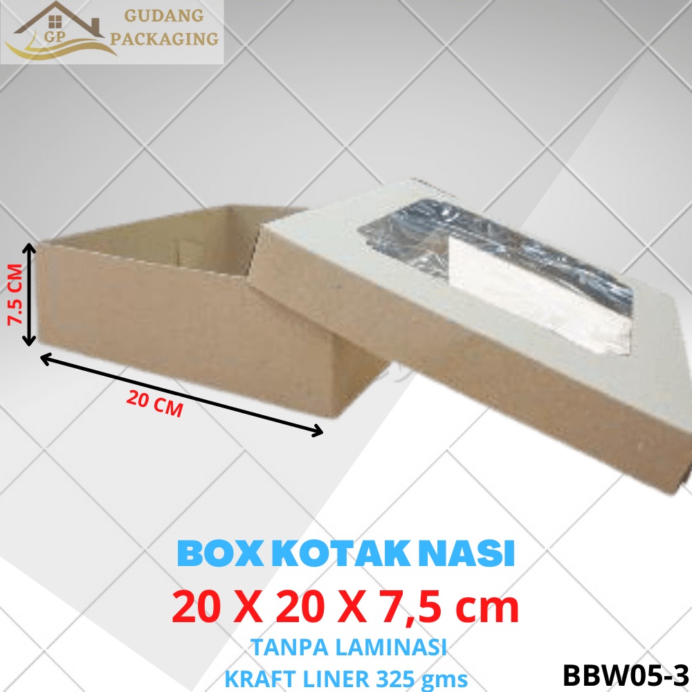 

KARDUS BOX NASI KUE WINDOW / DUS KOTAK KUE SNACK MIKA WINDOW 20X20X7,5 CM