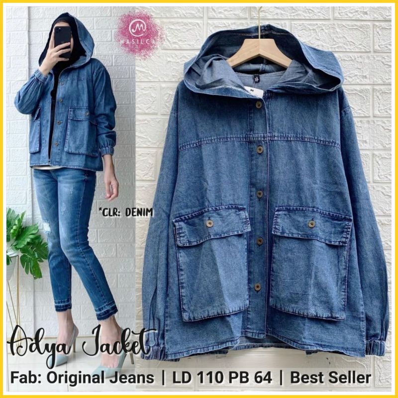 Kemeja Jeans Hoodie Wanita Terbaru Kekinian Best Seller ADYA HOODIE Kemeja Wanita Jeans Premium Qual
