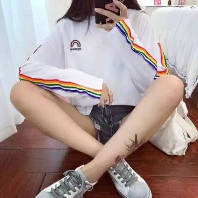 Sweater pelangi / Rainbow (list asli + sablon timbul)