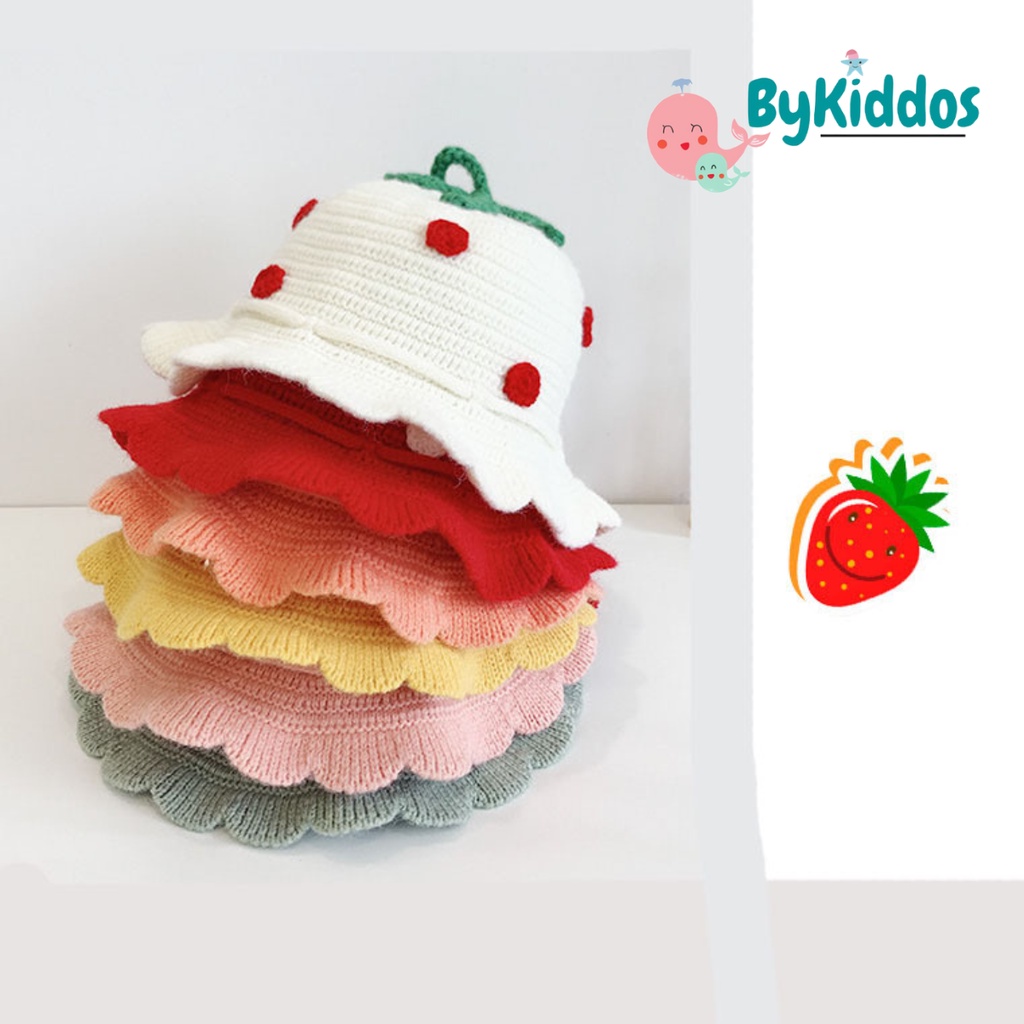 ByKiddos - Strawberry Bucket Hat Topi Strawberry Crochet Rajut Handmade Cute Aesthetic