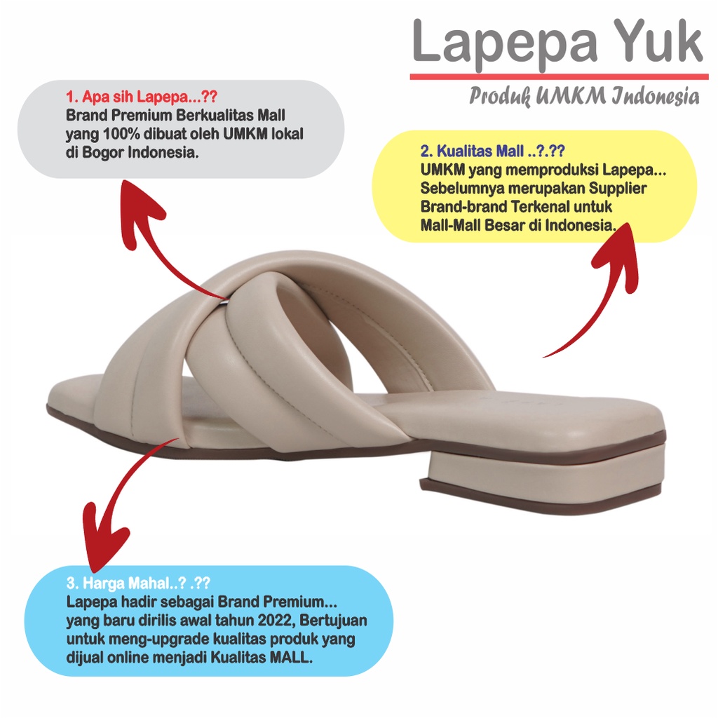 LAPEPA YUK - Sandal Wanita Teplek VEERA Sendal Cewek Platform Wedges Kondangan Hak Tinggi  2cm Model Silang 2 Size 36 37 38 39 40 Casual Santai Rumah Slop Warna CREAM Soft Selop Premium Citayem Fashion Original Kekinian Terbaru Shoes Mall Official Store