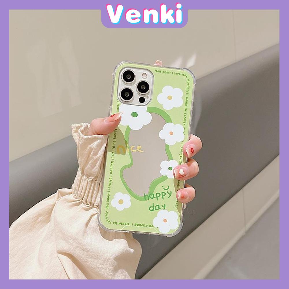 iPhone Case Acrylic HD Mirror Airbag Shockproof Protection Camera Cute Line Green Flowers Compatible For iPhone 11 iPhone 13 Pro Max iPhone 12 Pro Max iPhone 7 Plus iPhone xr