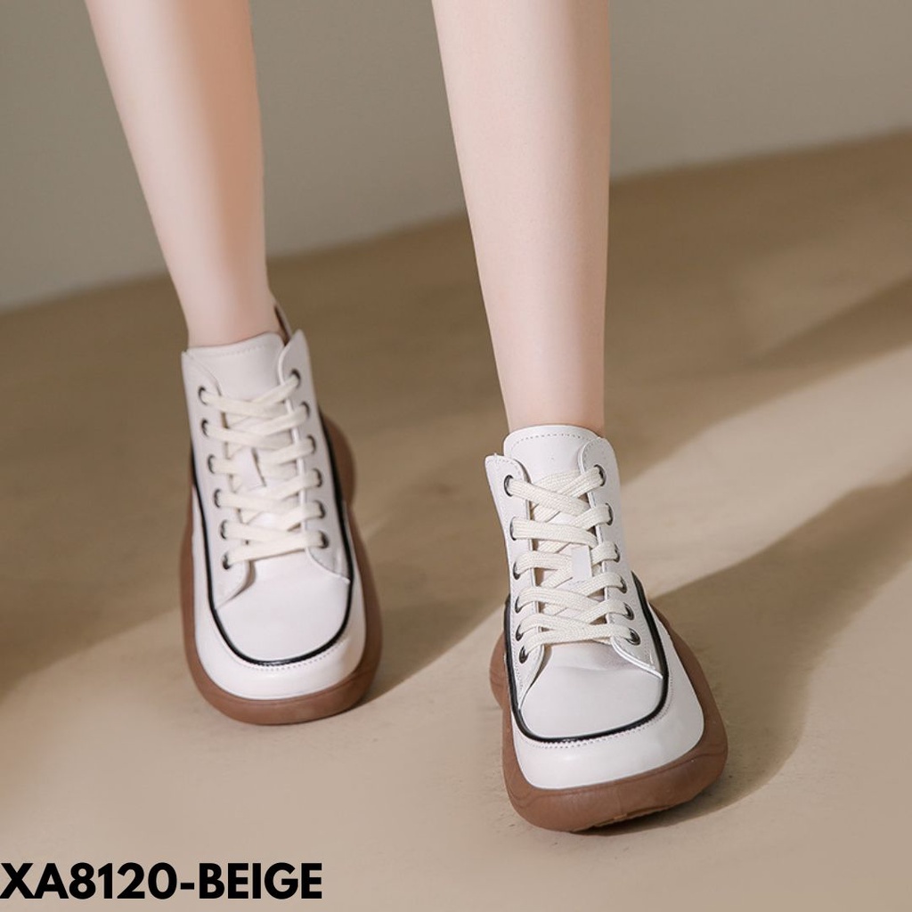 SEPATU SNEAKERS WANITA BOOTS KEKINIAN MODE TERBARU ANTI RIBET HIGHCUT WARNA BASIC BAHAN PU IMPORT A8120