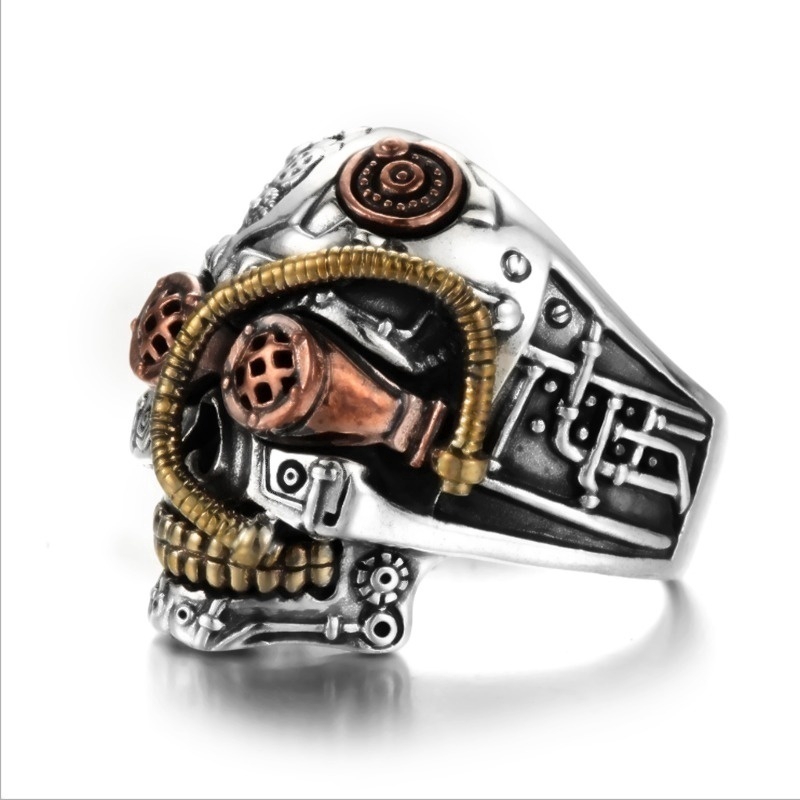 SEUSUK  Cincin Motif Tengkorak Warna Emas Gaya Steampunk Gothic untuk Pria / Wanita