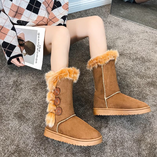 IMPORT MOLLAD Boots button Sepatu Boots Winter Import Musim Dingin Bulu Fur Suede