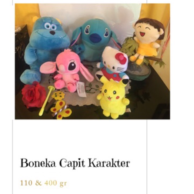 Boneka Karakter Film (Hello Kitty,Shizuka,Pikachu,Stitch,Sullivan)