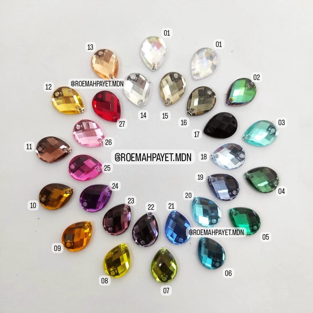 [1/1] (GRADE A) BATU  / PAYET AKRILIK / PAYET KRISTAL JAHIT / RESIN TAIWAN : TETES / AIR MATA / DROP