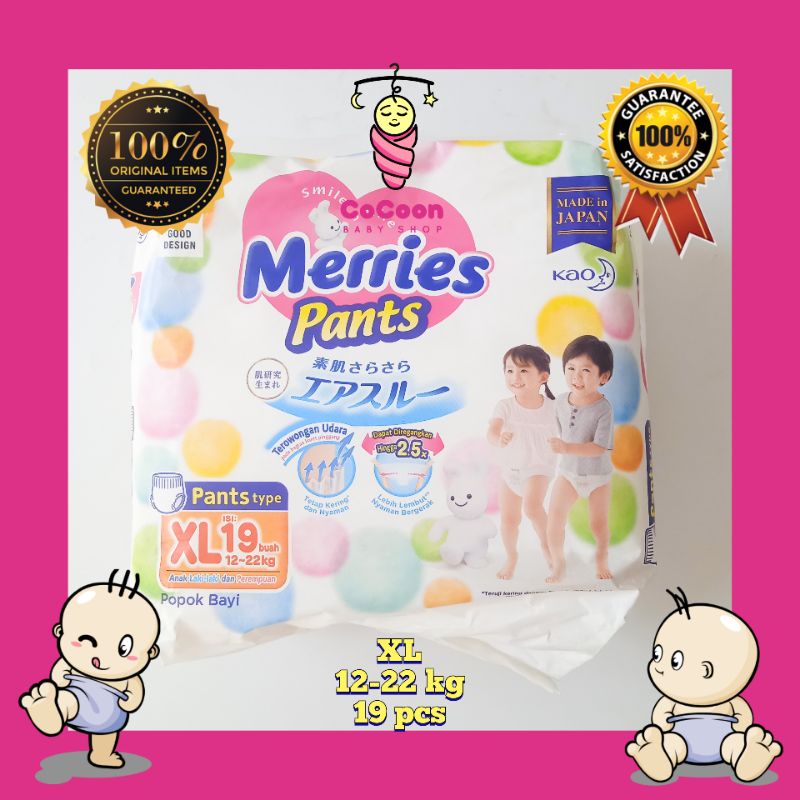 Popok Bayi Meries Meris Merries Premium Pants XL19 XL 19 Tipe Celana