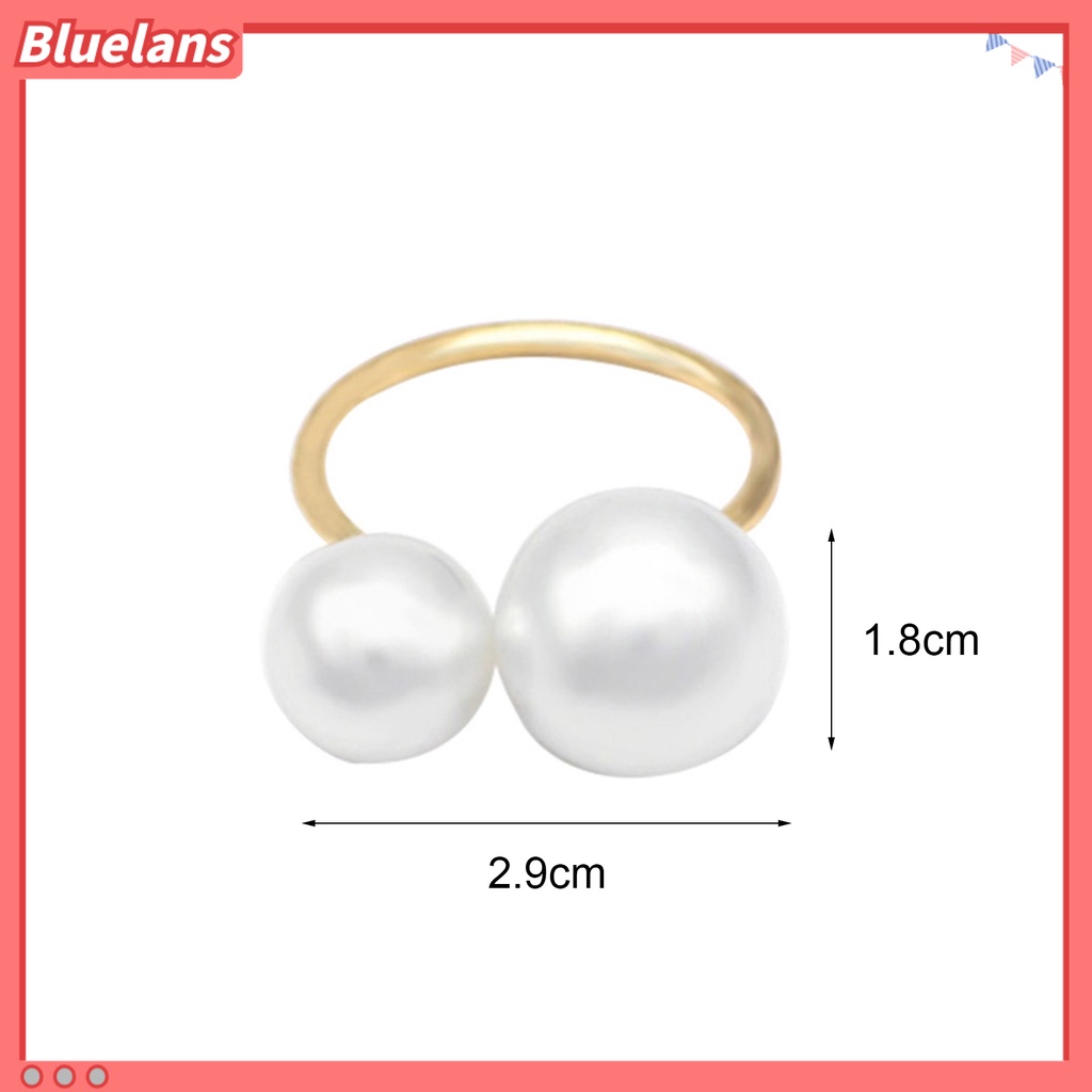 Bluelans Women Fashion Two Faux Pearls Opening Alloy Finger Ring Jewelry Gift Party